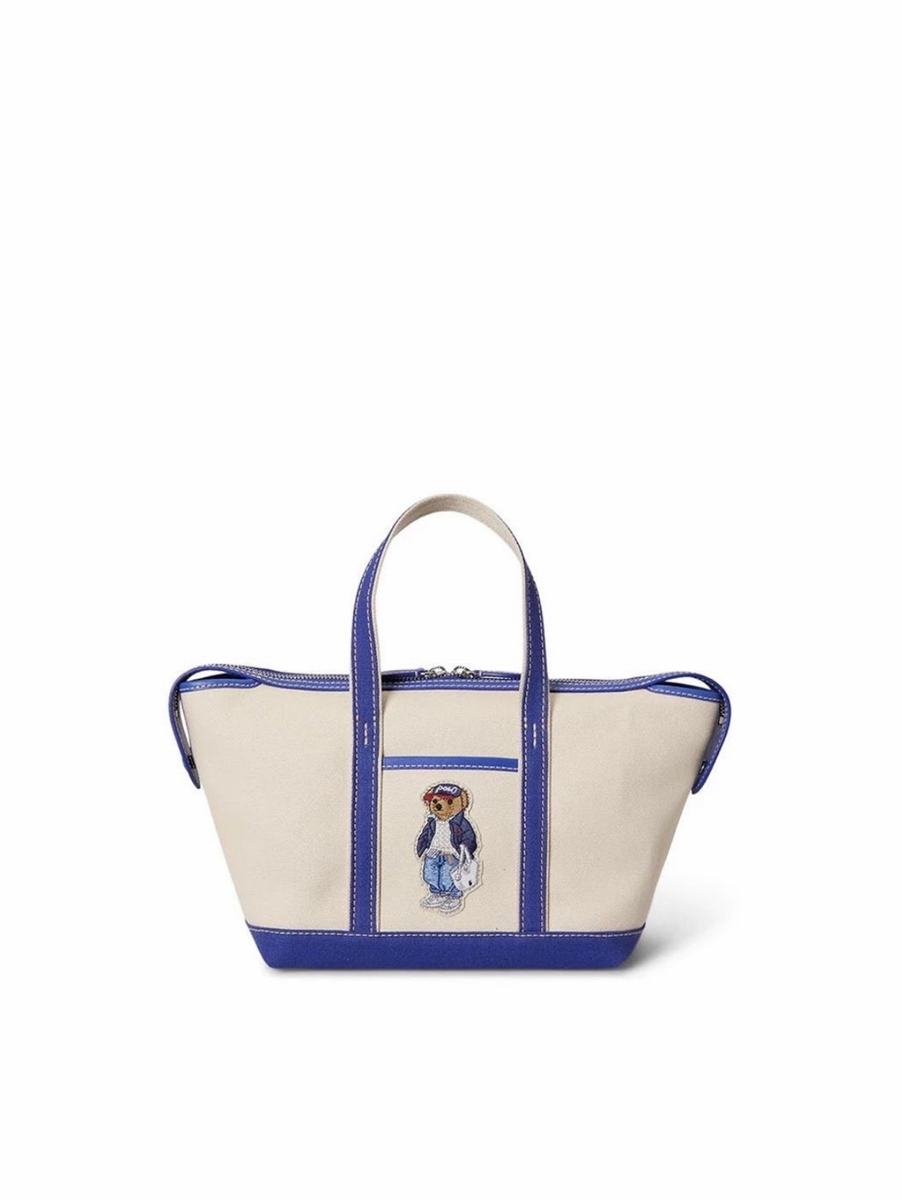 Polo by Ralph Lauren Cream Canvas Tote with Blue Trim and Bear